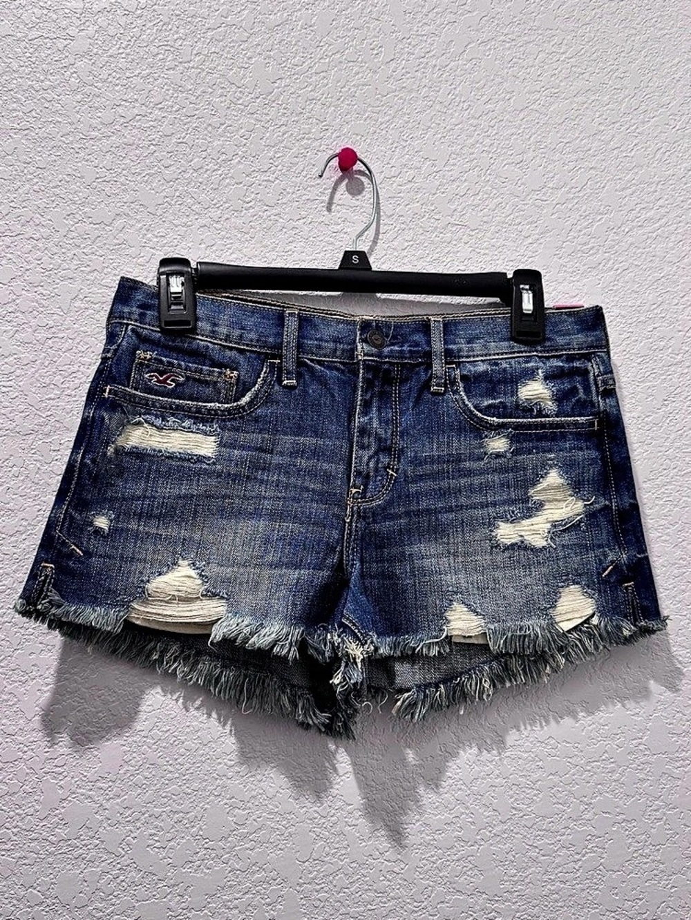 Hollister Distressed Denim Jean Shorts in Blue